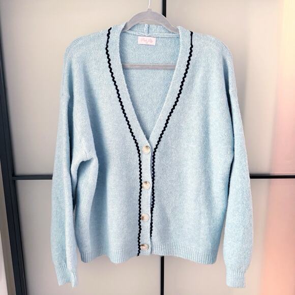 Pink Lily Cardigan Sweater Size M/L pastel Blue Prep Ivy League CURRENT STYLE - Picture 5 of 10